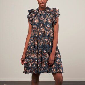 Ulla Johnson Adele Twilight Floral Print Cotton Ruffle Tiered Midi Dress